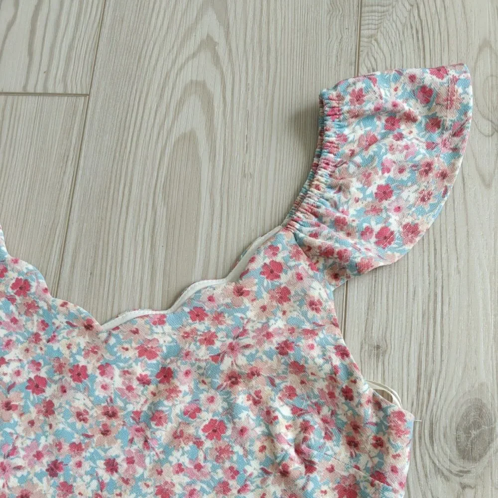 Floral Women's Dress A-Line Ruffle Straps Pink Small Monteau Los Angeles - Picture 4 of 11